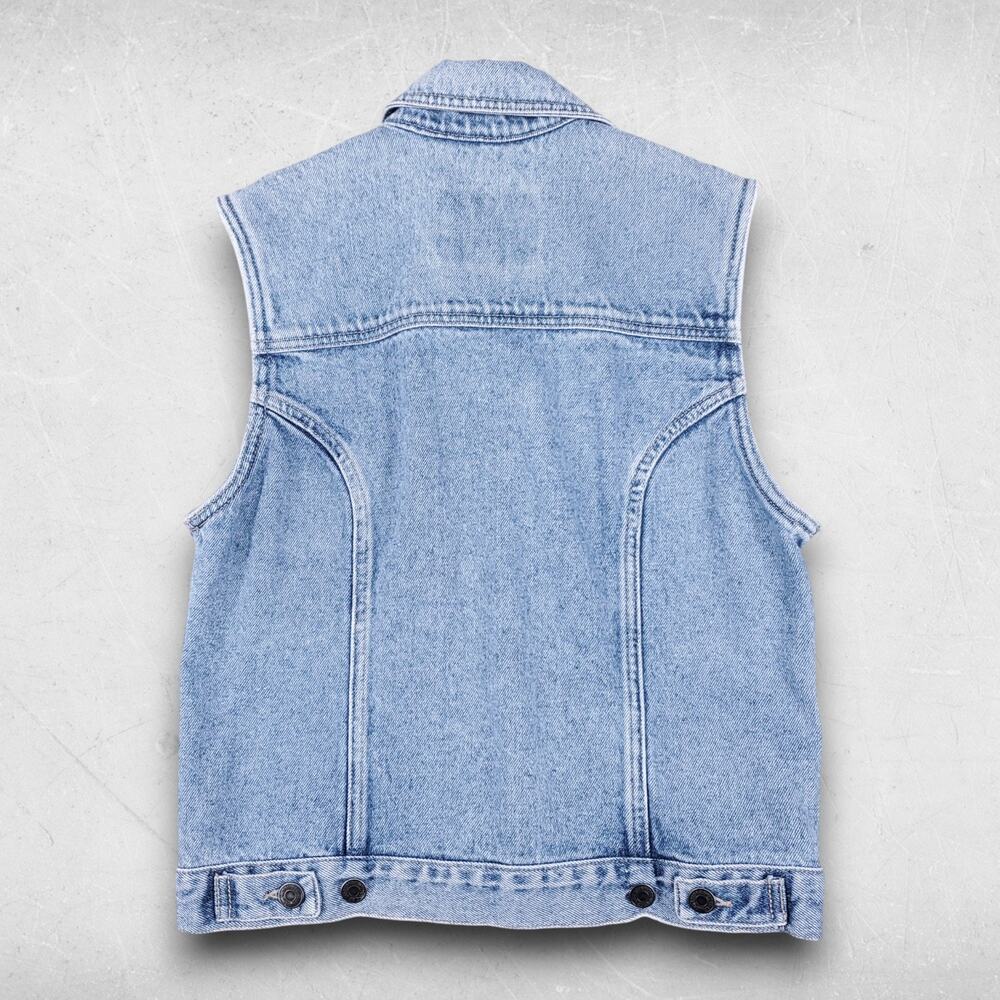 VTG Levi's Denim Vest Junior L (Women XS/S) Stone Wash Blue Streetwear Retro Y2K - Picture 4 of 11